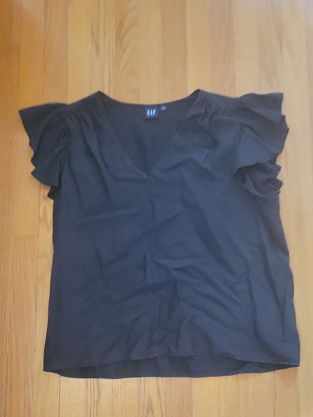 GAP Black Ruffle Sleeve V-Neck Blouse Size L